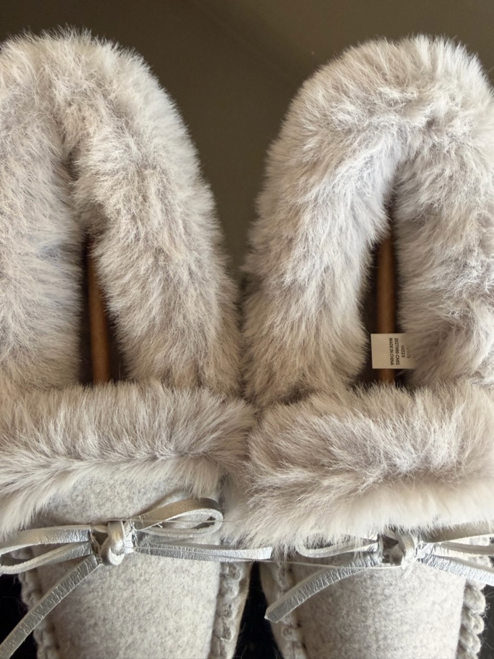 J.Crew Cozy Faux-Fur Moccasin Slippers - Light Heathered Gray - Picture 3 of 5